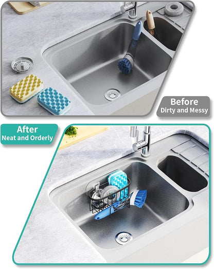 HapiRm Multifunctional Sponge Holder with Unique M-Shaped, Two Installation Methods Kitchen Sink Organizer, Rustproof Stainless Steel Sink Caddy -Black（2-Pack）