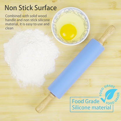 Silicone Rolling Pin for Baking Non-stick Rolling Pin Dough Roller Wooden Handle Kitchen Accessories Pastry Roller