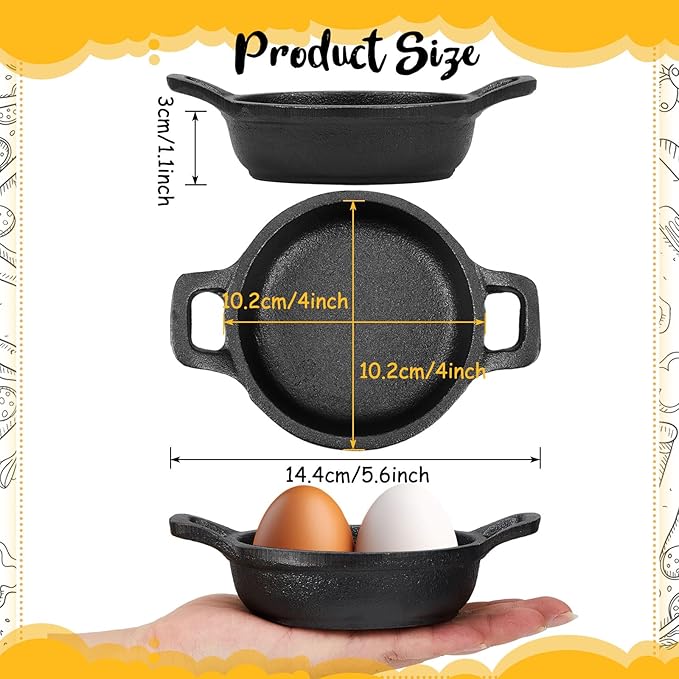 Ziliny 4 Pcs Small Cast Iron Skillets Set - Mini 4 x 1.2 Inches Skillet Ramekins With Handle - Black Serving Dishes Round Pan Oven Safe Cookware for Kitchen Picnic