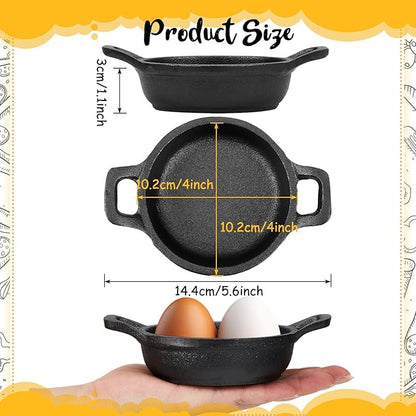 Ziliny 4 Pcs Small Cast Iron Skillets Set - Mini 4 x 1.2 Inches Skillet Ramekins With Handle - Black Serving Dishes Round Pan Oven Safe Cookware for Kitchen Picnic