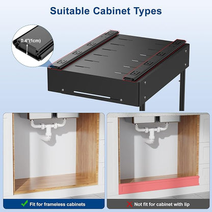 2 Pack Under Sink Organizer, Insputer 2 Tier Under Cabinet Storage Expandable Width 9.8"-15" & Height Adjustable, Thickened Pull Out Shelf for Bathroom, Kitchen, Laundry, Pantry(Black)