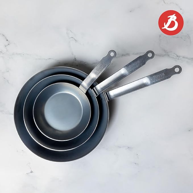 de Buyer - Blue Carbon Steel Fry Pan 2mm Thick - 8” Diameter, 5.5” Cooking Surface - Oven Safe - Naturally Non-Stick Finish - Made in France