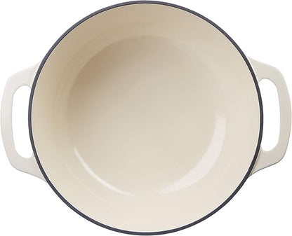 Amazon Basics Enameled Cast Iron Dutch Oven Pot with Lid, Round, Dual Handles, Heavy-Duty, Oven Safe for Stews, Roasting, Baking, 4.3-Quart, White