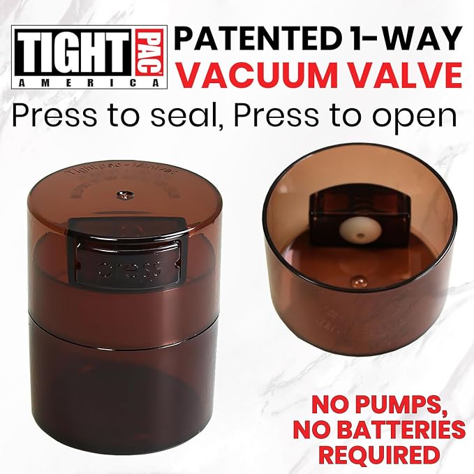 TIGHTPAC MINIVAC Portable Vacuum Seal Airtight Container – Keeps Coffee Beans, Grounds, Tea, Spices & Herbs Fresh Longer – Travel-Ready, NSF-Certified Food-Grade Storage, 10 to 30 Grams, Coffee Tint