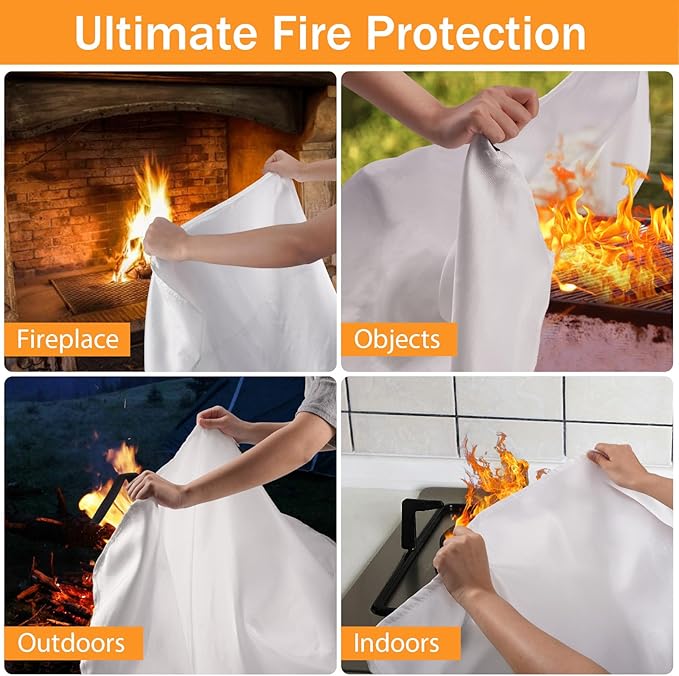 kanhiro Emergency Fire Blanket for Home Kitchen Fiberglass Fire Suppression Blanket Great for School, Fireplace, Grill, Car, Office, Warehouse (8 Pack, 39 in X 39 in)