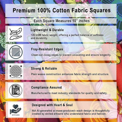 Soimoi 40 Pcs Cotton Fabric Squares Bundles Charm Packs for Quilting, Fat Quarter Layer Cakes, Precuts Quilt Squares 10 x 10 inches, DIY Fabric Bundle - Flora Mosaic