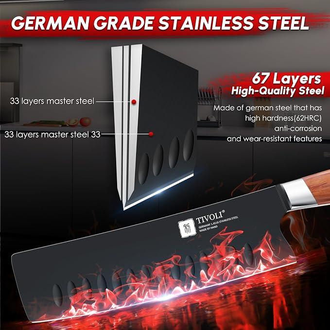 TIVOLI Chef Knife Set, Professional 5PC Knife Set, German High Carbon Stainless Steel Ultra Sharp Kitchen Knives with Full Tang Ergonomic Wood Handle for for Cooking - Gifts for Men and Women