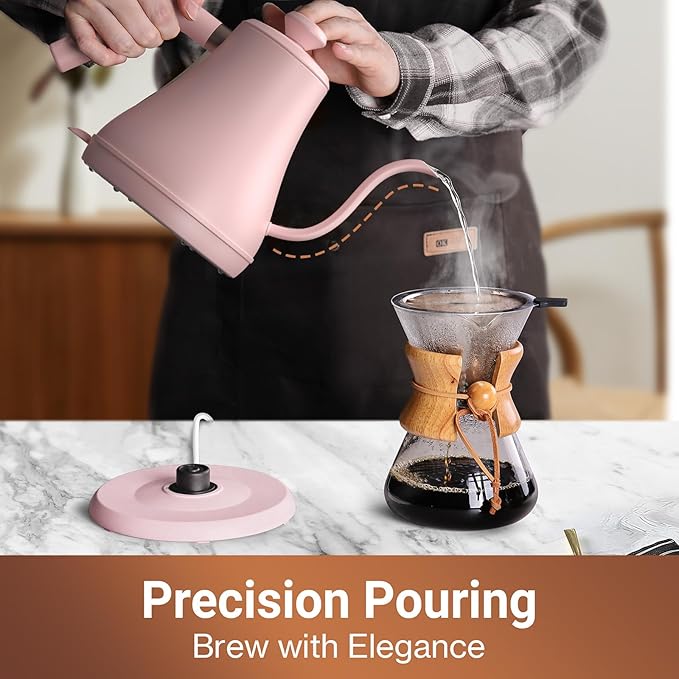 Mecity Electric Kettle Gooseneck Water Kettle Stainless Steel Tea Kettle Water Boiler Fast Heating, Auto Shut Off, 27 fl oz, 1000W, Pink