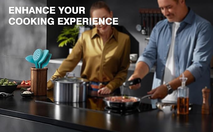 5-Piece Silicone Cooking Utensil Set, Food Grade Non-Stick Spatula and Ladle Set for Kitchen - Dishwasher Safe, Heat Resistant, Easy to Clean (Deep Green)