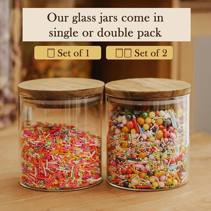 Labina Glass Storage Container Airtight Food Jars Kitchen Canister with Wood Lids, 20 Oz Wide Mouth Pantry Organization Glass Jar for Flour, Sugar, Cookie, Spagetti, Nuts and Candy