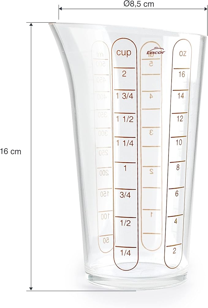 Lacor - 67075 - Basic Measuring Cup, Container with Measurements, Liquid Meter, Highest Quality Plastic, BPA Free, 8.5 cm, 0.5 L