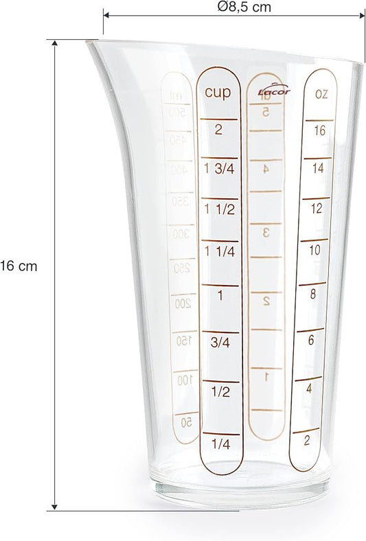 Lacor - 67075 - Basic Measuring Cup, Container with Measurements, Liquid Meter, Highest Quality Plastic, BPA Free, 8.5 cm, 0.5 L