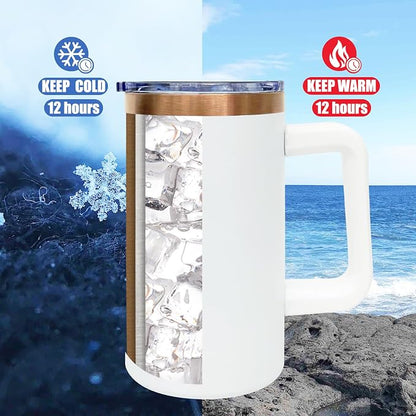 20 oz Insulated Coffee Mug with Lid, 4 Pack Stainless Steel Coffee Tumbler Bulk, Double Wall Vacuum Travel Mug with Handle, Leakproof Powder Coated Coffee Cups for Hot and Cold Drinks (White,4 pack)