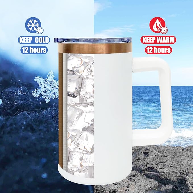 20 oz Insulated Coffee Mug with Lid, Stainless Steel Coffee Tumbler Bulk, Double Wall Vacuum Travel Mug with Handle, Leakproof Powder Coated Coffee Cups for Hot and Cold Drinks (White,1 pack)