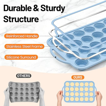 CAKETIME Mini Cupcake Pans, Metal Reinforced Frame Silicone Mini Muffin Pan Nonstick 24 Cups Easy to Handle for Baking Muffins, Cupcakes, Egg Bites 1 Pack