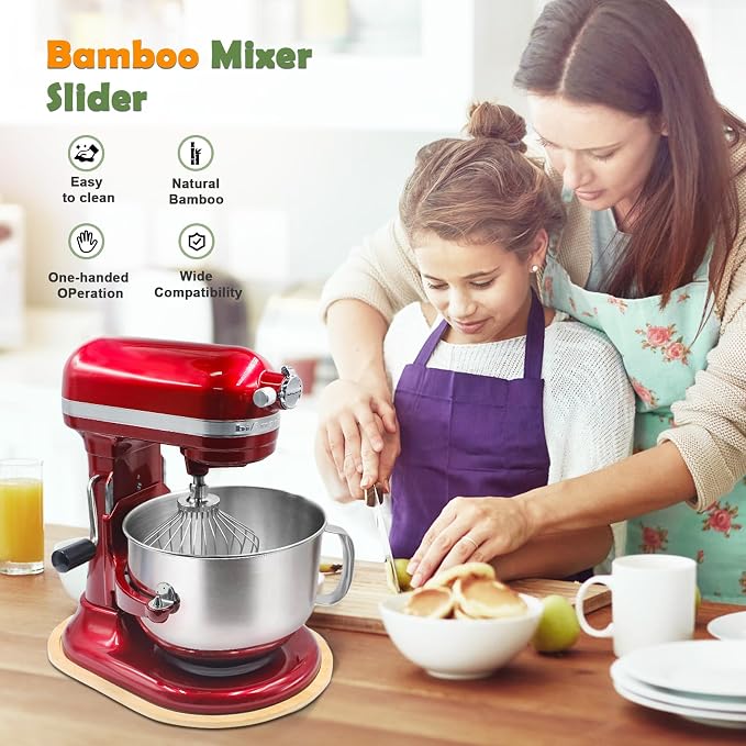 Bamboo Mixer Slider Compatible with Kitchen aid Bowl Lift 5-8 Qt Stand Mixer - Kitchen Countertop Storage Mover Sliding Caddy for Kitchen Aid 5-8 Qt Mixer