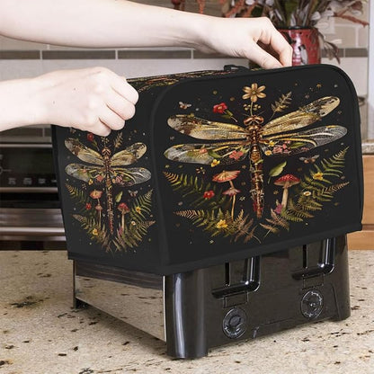 Animal Dragonfly Toaster Cover 2 Slice Wide Slot Washable Toaster Covers | Flower Art Dust and Fingerprint Protection Bread Maker Covers for Kitchen Accessories Decor Bakeware Women Gift