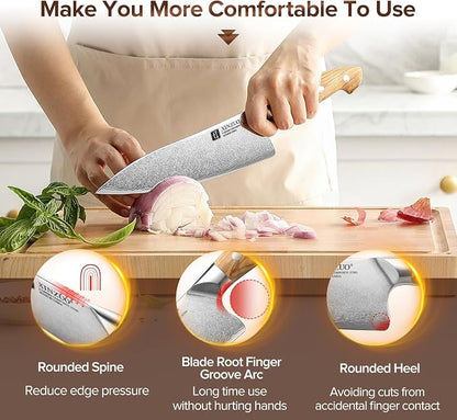 XINZUO Gyuto Chef Knife - 8.3 Inch Kitchen Knife 3 Layer 10Cr15Comov Steel Core High Carbon Steel Blade, Sharp Cutting Knife With Olive Wood + Stainless Steel Rivet Handle