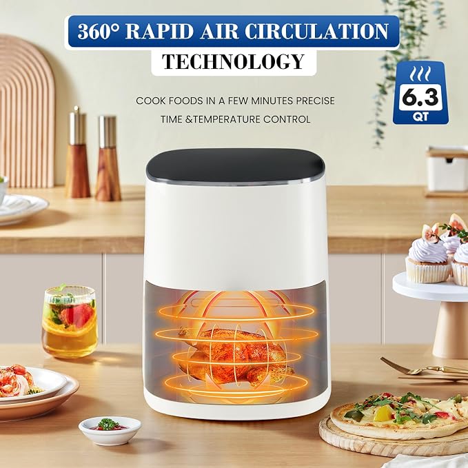 NEWBULIG Air Fryer, 6QT Square Airfryer with Visual Window, 400℉ Fast Heating Air Fryers Oven with Timer, Auto-Off, Non Toxic & Non Stick, Multiple 12 Modes for Roast, Bake, Dehydrate, Fry, Reheat