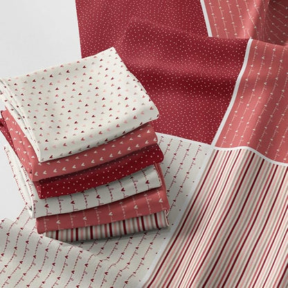 Valentine Patchwork Fabric Panel 100x155 cm – 100% Cotton Satin, 6 Coordinated Heart, Love Script, Dot & Stripe Prints on One Continuous Sheet (Love Story, 6pcs 50x50cm)