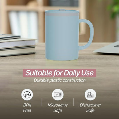 Copco Iconic 16oz Double Wall Insulated Desk Mug with Lid and Handle, Set of 2, BPA-Free Reusable Plastic, Spill-Resistant, Microwave & Dishwasher Safe, Wide Mouth (Light Blue/Pink)