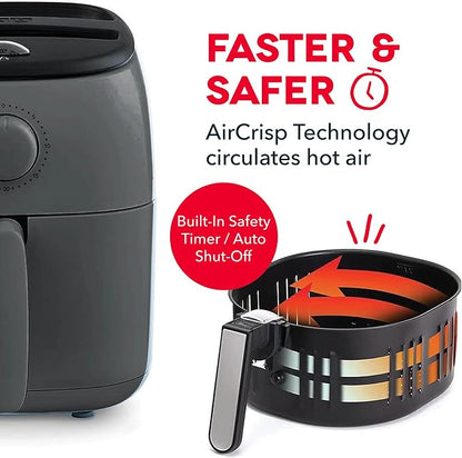 Dash Tasti-Crisp™ Air Fryer - AirCrisp® Technology - Compact Design with Adjustable Temperature Control - Nonstick Fry Basket & Auto Shut-Off Feature - 2.6 Quarts - Cool Grey