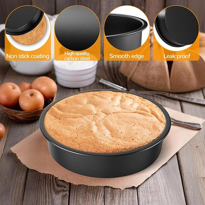 8 Inch Round Cake Pan Set of 3, Nonstick Baking Pans with 100PCS Parchment Paper, Dishwasher Safe