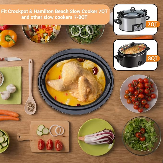 Silicone Liners Fit for Crock Pots/Slow Cookers 7-8 Quart, Slow Cooker Divider Insert Compatible for Crockpot Liner, Reusable/BPA Free/Leakproof/Cooking Accessories for Oval Crockpots