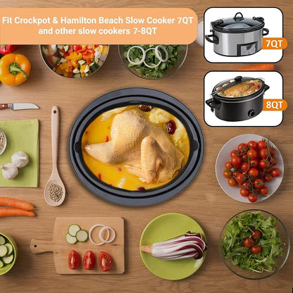 Silicone Liners Fit for Crock Pots/Slow Cookers 7-8 Quart, Slow Cooker Divider Insert Compatible for Crockpot Liner, Reusable/BPA Free/Leakproof/Cooking Accessories for Oval Crockpots