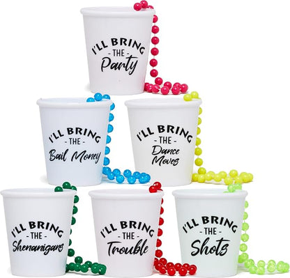 Funky Junque Shot Glass Necklaces for Bachelorette Party - Bride Tribe Favors, Bridal Shower Decorations - 6 Pack: Party Bundle