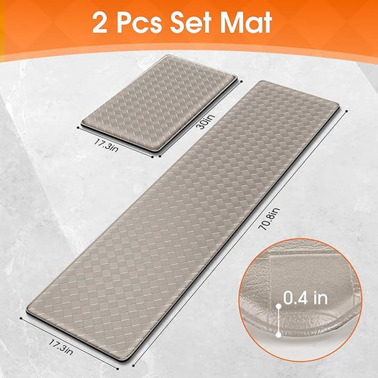 TranquilRelax 2-Piece Anti-Fatigue Kitchen Mats, Cushioned Non-Slip Waterproof Sink & Stove Floor Mats, Comfortable Standing Rug Set for Kitchen, Laundry & Entryway, Brown