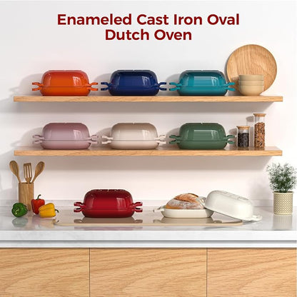 Enameled Cast Iron Bread Oven, Wildone 5.5QT Cast Iron Dutch Oven for Homemade Sourdough Bread Baking, Bread Pan with Lid & Cotton Potholders, Red