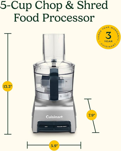 Cuisinart 5‑Cup Chop & Shred Food Processor, Compact Food Chopper, Easy‑Store Design, Silver FP-5