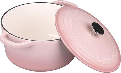 VORRINGARD Enameled Cast Iron Dutch Oven Pot with Lid, for Bread Baking, Round Bread Oven- include Sourdough Bread Baking Supplies Set, 6QT, Pink