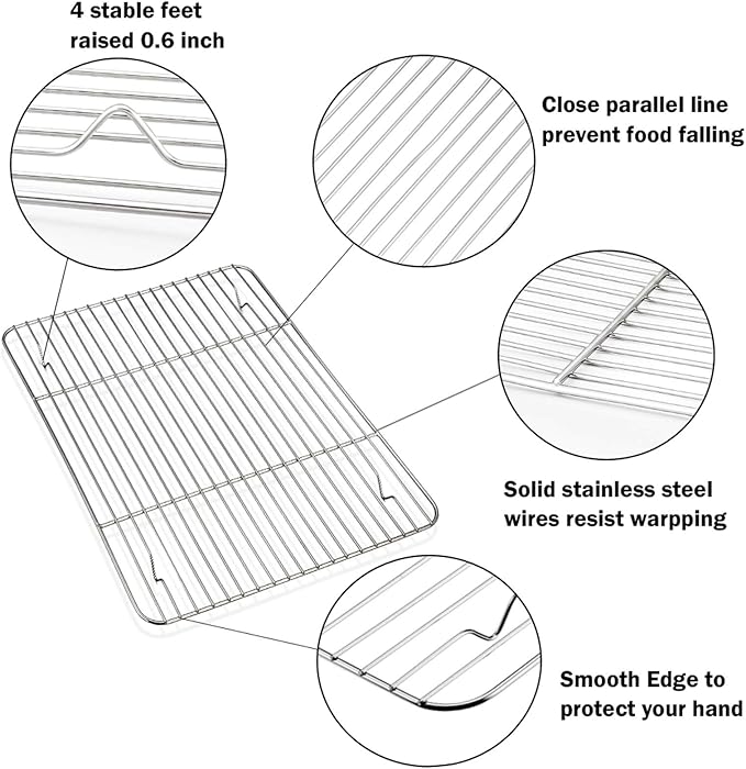 P&P CHEF 16 + 12.5 + 10.4 + 9 Inch Baking Sheet and Rack Set, 8Pcs Stainless Steel Cookie Sheets Oven Baking Pans Trays with Cooling Racks for Cooking, Oven & Dishwasher Safe, Pans with Wire Racks