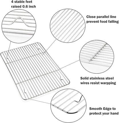 P&P CHEF 16 + 12.5 + 10.4 + 9 Inch Baking Sheet and Rack Set, 8Pcs Stainless Steel Cookie Sheets Oven Baking Pans Trays with Cooling Racks for Cooking, Oven & Dishwasher Safe, Pans with Wire Racks