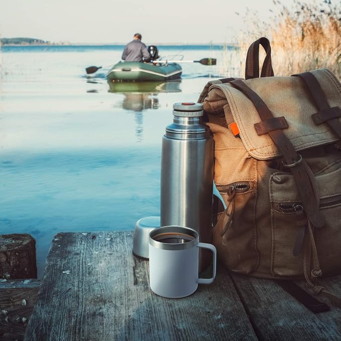 12oz Stainless Steel Insulated Coffee Mug with Handle, Double Wall Vacuum Travel Mug, Tumbler Cup with Fliping Lid, Black and Army Green