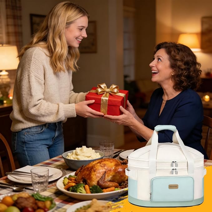 DEEGO Carrying Bag for Crock-Pot 6-8 Quart, 2-Layer Insulated Portable Slow Cooker Travel Bag with Support Pad, Lid Fasten Straps & Easy-Clean Liner, Ideal for Transport, Family Gatherings Potlucks