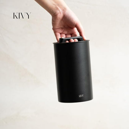 KIVY Vacuum Coffee Canister - Push Lid Preserves Coffee Aroma & Oil - Stainless Steel Airtight Coffee Canister - Removes Excess Air