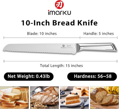 imarku Serrated Bread Knife 10 Inch, Japanese Razor Sharp High-Carbon Stainless Steel Bread Cutting Knife with Ergonomic Handle for Homemade Bread/Sourdough/Bagels/Cake Clean Low-Crumb Cuts