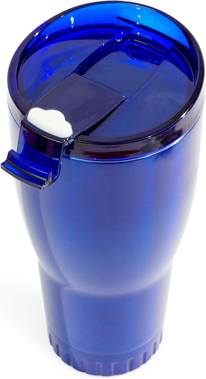 Silver Buffalo Double Walled Vacuum Insulated Stainless Steel Tumbler With Flip Top Lid Keeps Hot and Cold, Travel Coffee Mug Leakproof Lid, 30 Ounces, Royal Blue