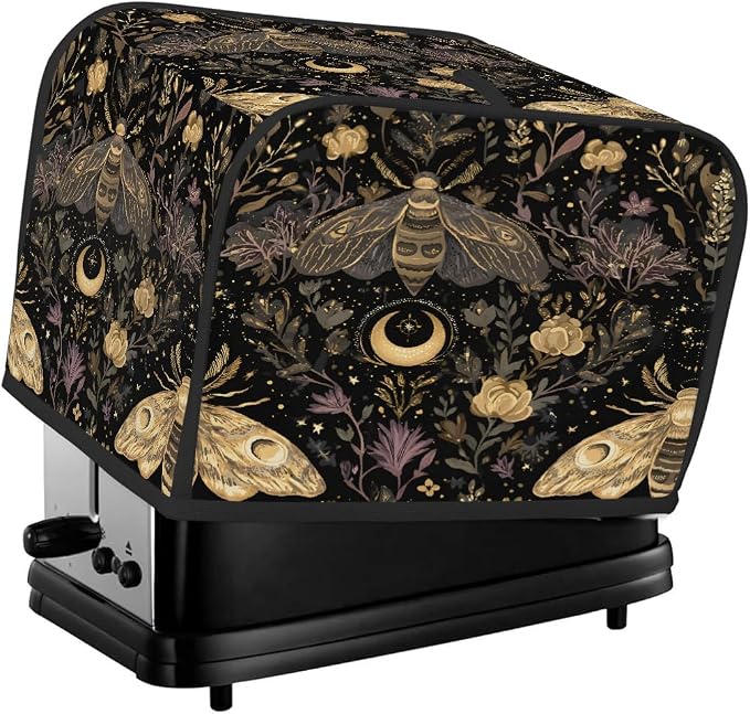4 Slice Golden Moth Art Toaster Cover Waterproof Dust Fingerprint Bread Machine Cover Washable Kitchen Appliance Protector For Home Kitchen Bakeware Table Decor Women Gifts