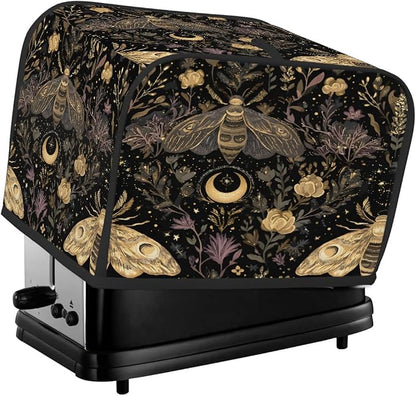 4 Slice Golden Moth Art Toaster Cover Waterproof Dust Fingerprint Bread Machine Cover Washable Kitchen Appliance Protector For Home Kitchen Bakeware Table Decor Women Gifts