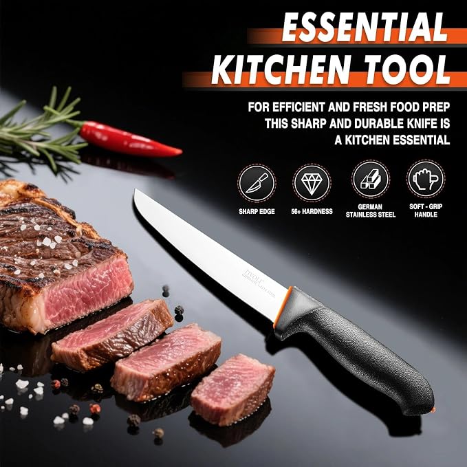 TIVOLI 6 Inch Straight Boning Knife - Breaking Butcher Knife with Ergonomic Non-Slip Softgrip & German Stainless Steel Razor Sharp Blade For Meat or Fish Deboning Filleting - Gift for Men