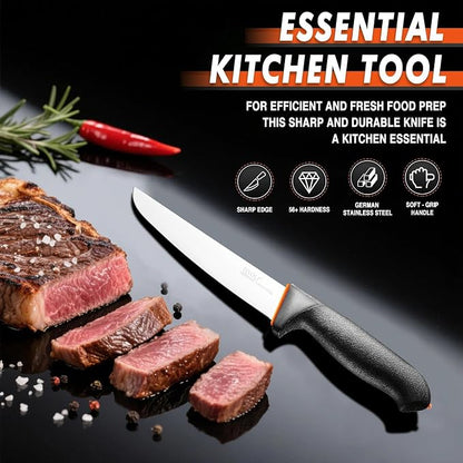 TIVOLI 6 Inch Straight Boning Knife - Breaking Butcher Knife with Ergonomic Non-Slip Softgrip & German Stainless Steel Razor Sharp Blade For Meat or Fish Deboning Filleting - Gift for Men