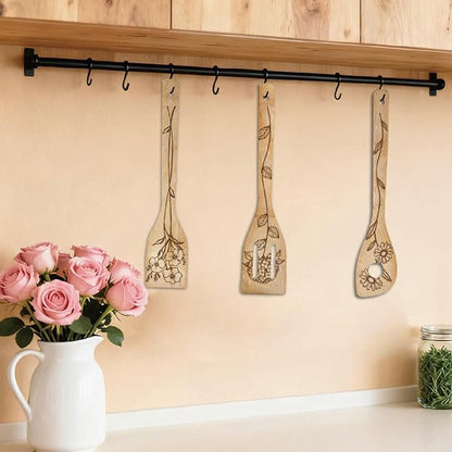 6Pcs 6 Styles Bamboo Cooking Utensils Floral Wooden Spoons 2.4 x 11.8 Inch Durable Kitchen Wood Spoons Set for Men Women Friends Housewarming Birthday Gift Wedding Apartment Essentials