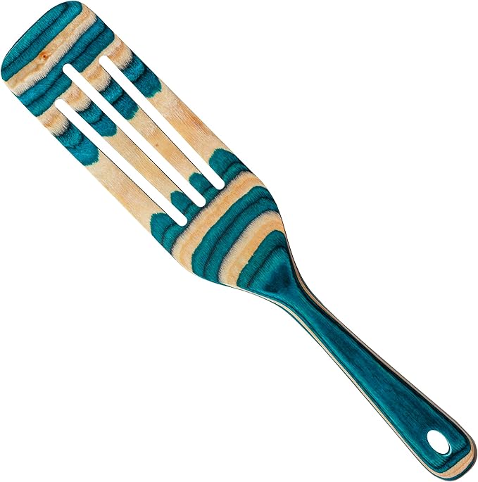 Baltique Mykonos 13 Inch Wooden Slotted Spurtle Spatula – Colorful Layered Birch Cooking Utensil for Stirring, Mixing & Serving