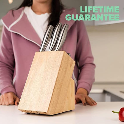 Coninx Rubber Wood Kitchen Knife Block, 15 Slots Holder, Professional Quality Organizer, Secure Stand, Keep Knives Neat & Sharp, Solution for full Drawers, Display Stand for Storage