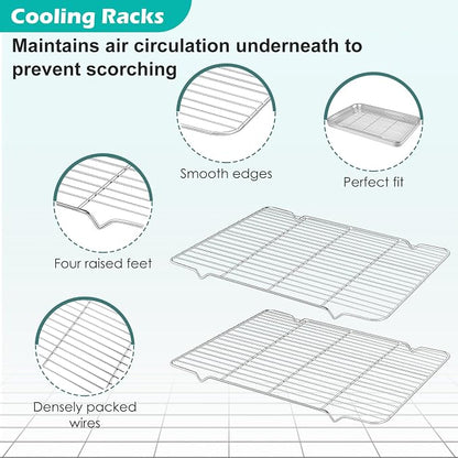 Baking Sheet with Rack Set (2 Pans + 2 Racks), Stainless Steel Cookie Sheets,Cookie Pan with Cooling Rack, Nonstick Baking Pan,Easy Clean,Heavy Duty,Oven & Dishwasher Safe, 16 x 12 x 1 Inches