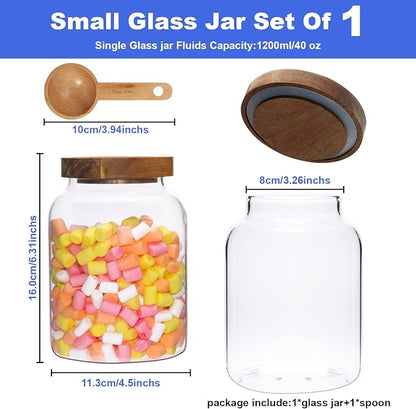 Glass Storage Jar with Lids Thicken Glass Coffee Canister Borosilicate Glass Food Containers for Spice Ground Nut Pasta Sugar Candy Tea (1200ml/40oz-1pack-with spoon)
